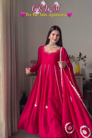 Apsara Enchantment ❤️ Red Embroidered Anarkali Set with Circular Motif Dupatta & Statement Jewelry – Divine Diva Edition 💫👑"