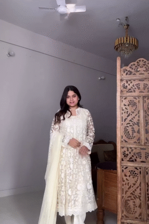 Ivory Whisper Lace 🤍 White Embroidered Anarkali Set with Sheer Dupatta & Ornate Detailing – Chandni Elegance Edition 🌙🕊️"
