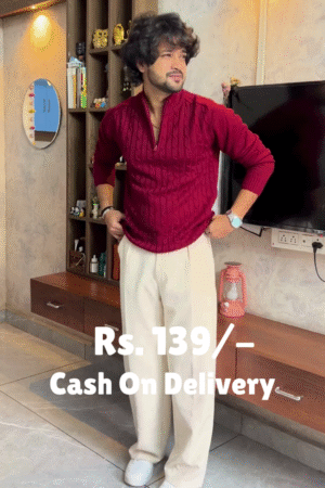 Crimson Ease: Sweater Serenity with Cream-Toned Grace” ❤️🕊️👖