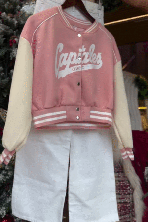 Frosted Spirit: Varsity Charm in Blush & Ivory Glow” 🎀❄️🌟