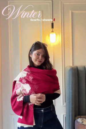 Crimson Bloom: Winter Shawl of Whispered Petals & Cozy Grace” 🌺🧣❄️