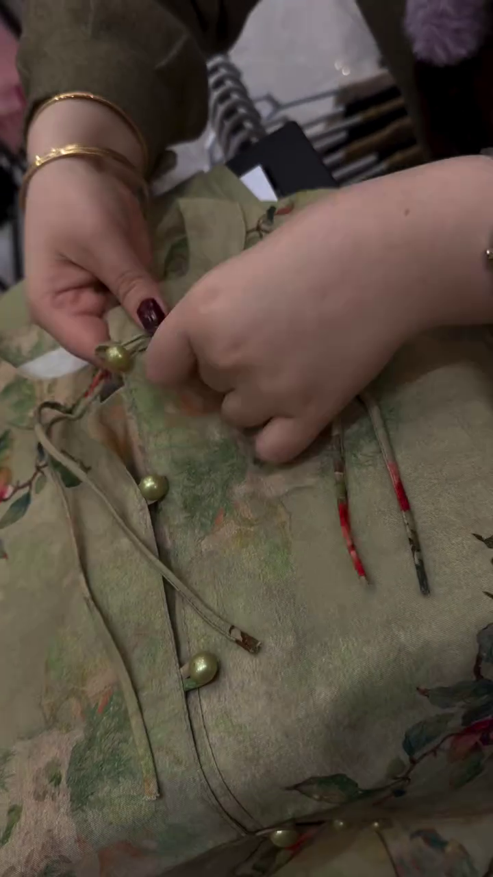 Olive Green Mandarin Collar Floral Vine Print Button-Down Relaxed Fit Long Sleeve Lightweight Ethnic Fusion Shirt πΏπΊβ¨ - Image 4