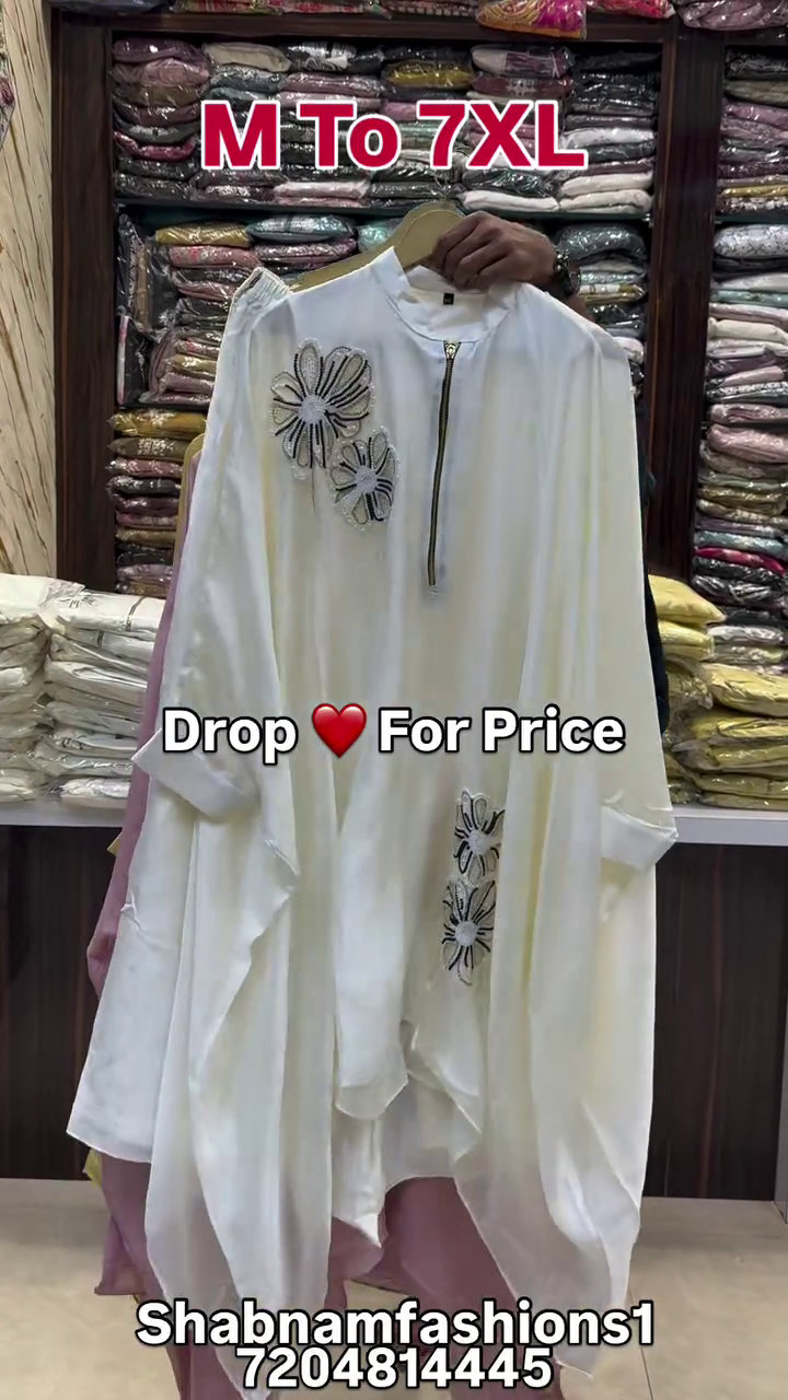Elegant Ivory Modest Kaftan Style Flowing Abaya with Zippered Neckline & Large Floral Thread Embroidery โ Loose Comfort Fit Occasion Wear ๐ค๐ผโจ