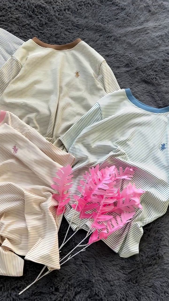 Classic Slim Fit Horizontal Micro-Stripe Cotton T-Shirts with Contrast Ribbed Neckline & Minimal Horse Embroidery Detail ππ€π€β¨ - Image 3