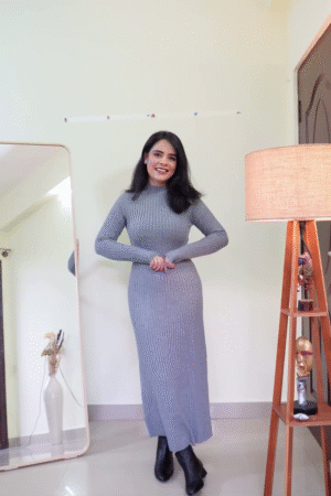 Minimalist Grey Full-Length Ribbed Bodycon Knit Maxi Dress – Winter Casual & Evening Statement Outfit 🤍🩶