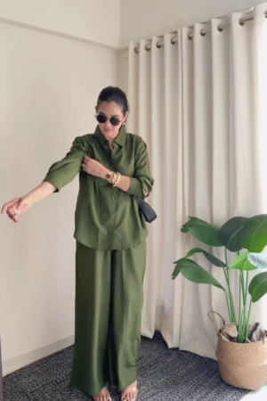 Relaxed Fit Co-Ord Set – Long Sleeve Button-Down Shirt with Palazzo