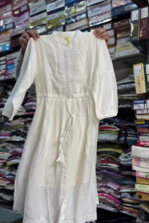 White Lace-Panel Button-Down Waist-Tie Midi Dress