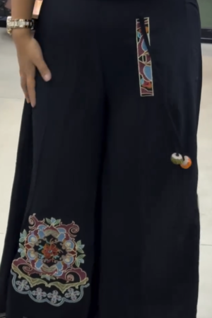 Midnight Charm Embroidered Wide-Leg Palazzo Pants
